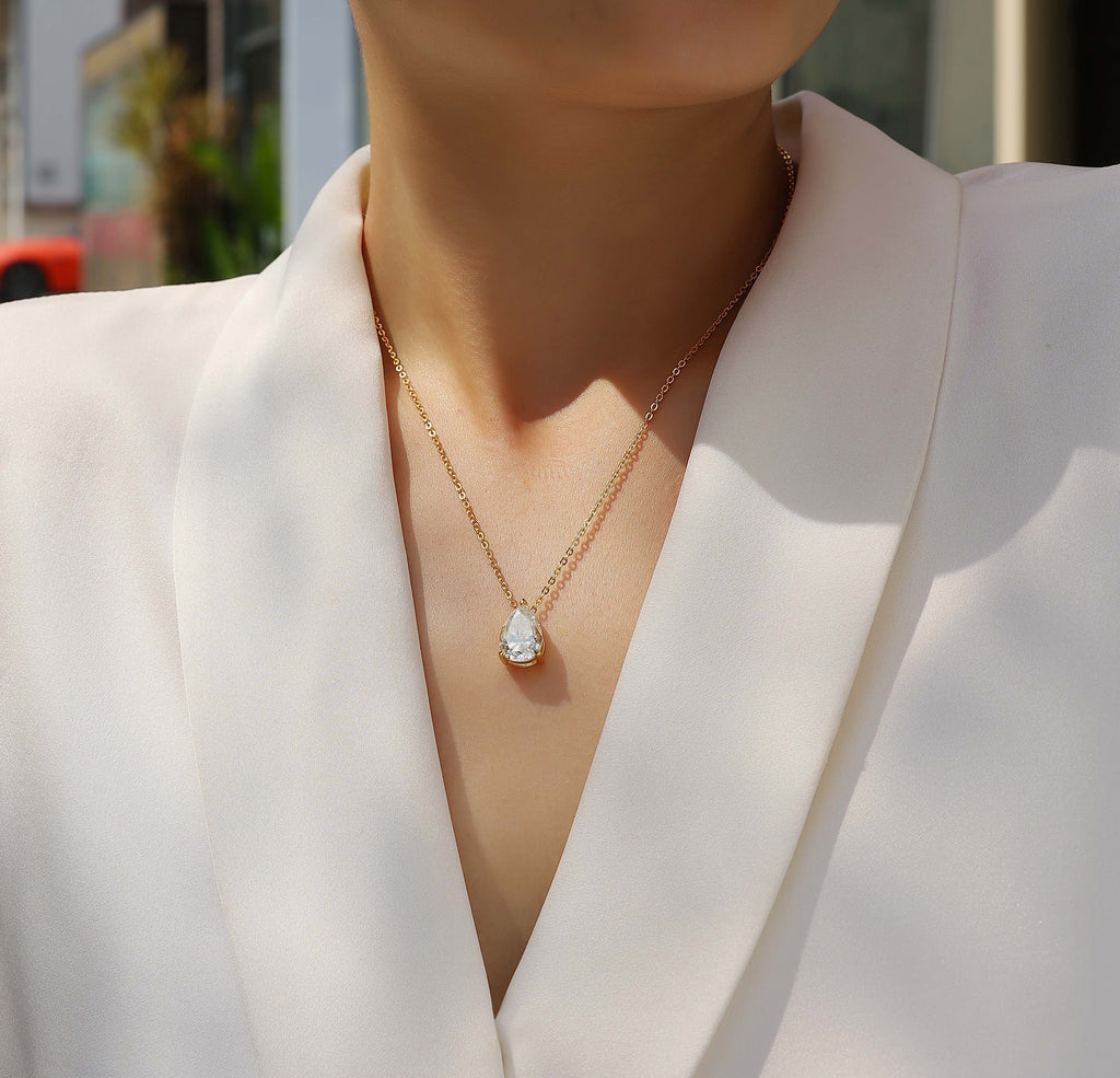 Pear-Shaped Moissanite Pendant Necklace – S925 Sterling Silver with Gold Plating