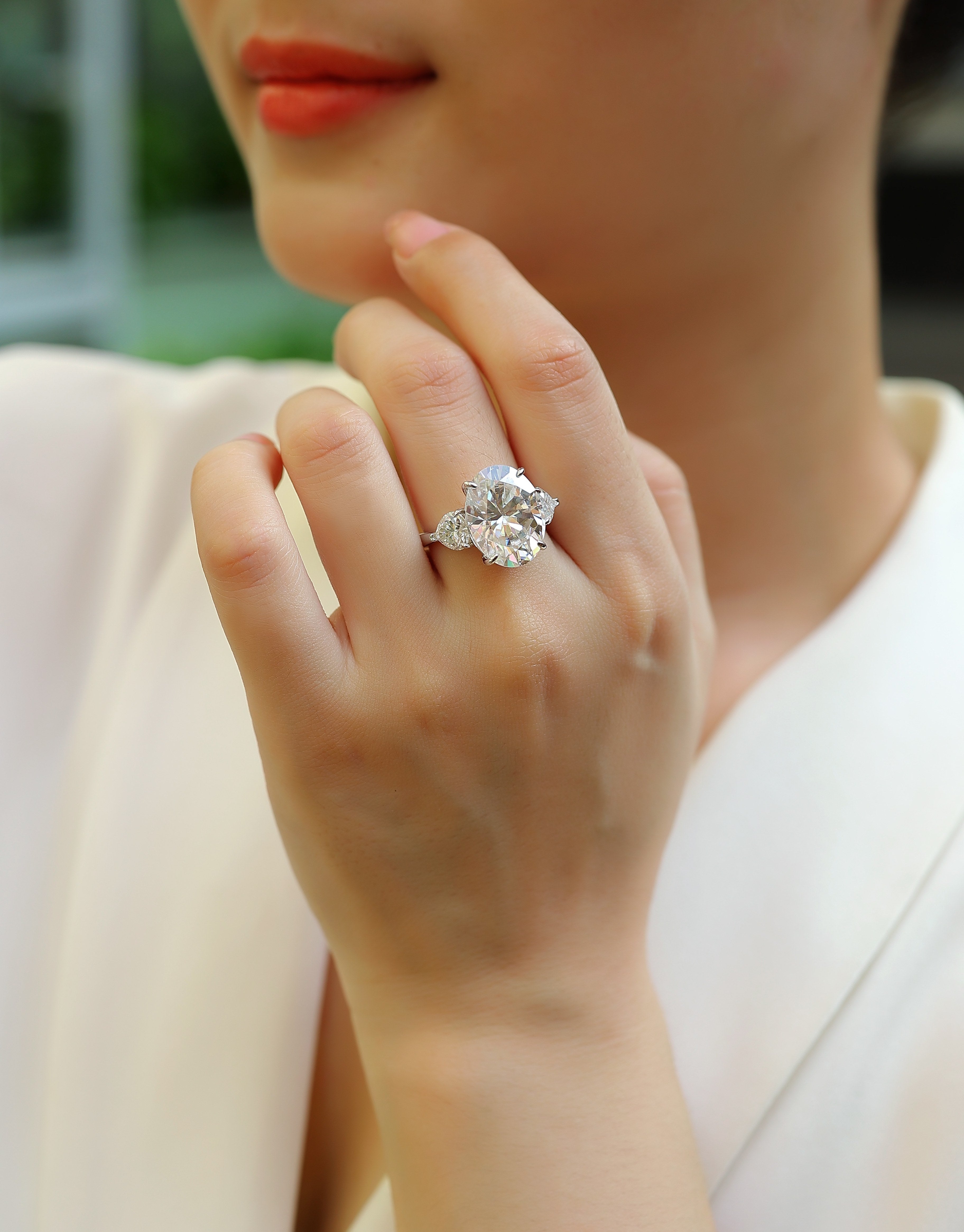 Oval Moissanite Platinum-Plated S925 Sterling Silver Ring