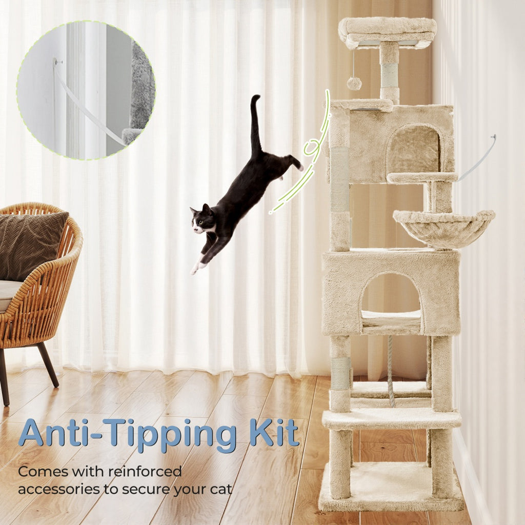 66" Multi-Level Cat Tree Tower with Condos and Scratching Posts