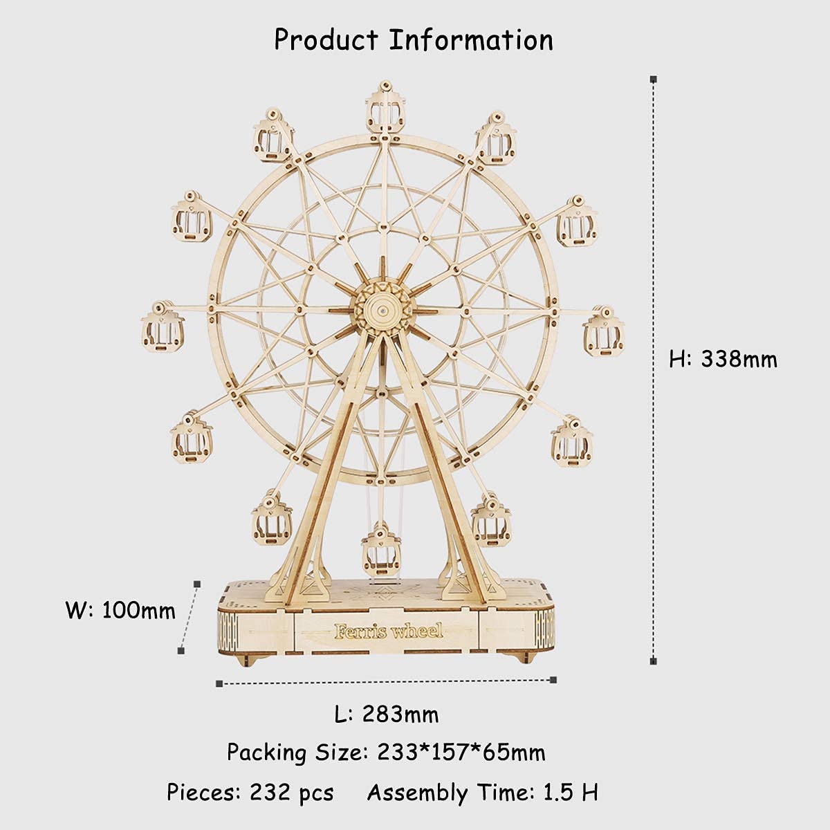 Robotime DIY Wooden Rotatable Ferris Wheel Model with Playing Music