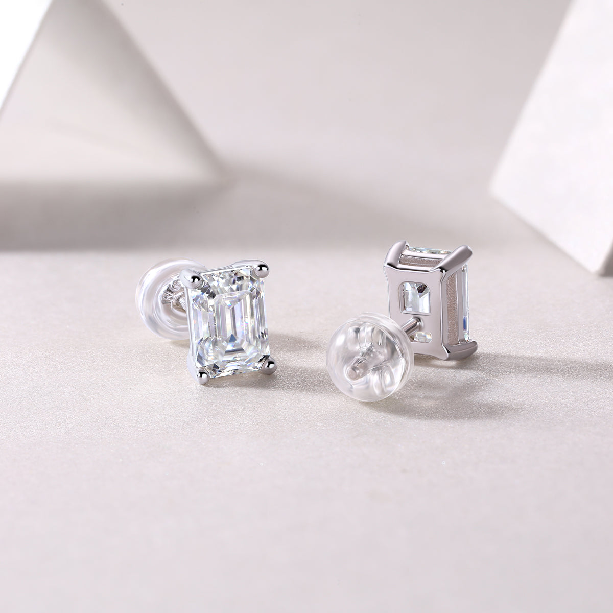 Octagonal Moissanite Sterling Silver Stud Earrings