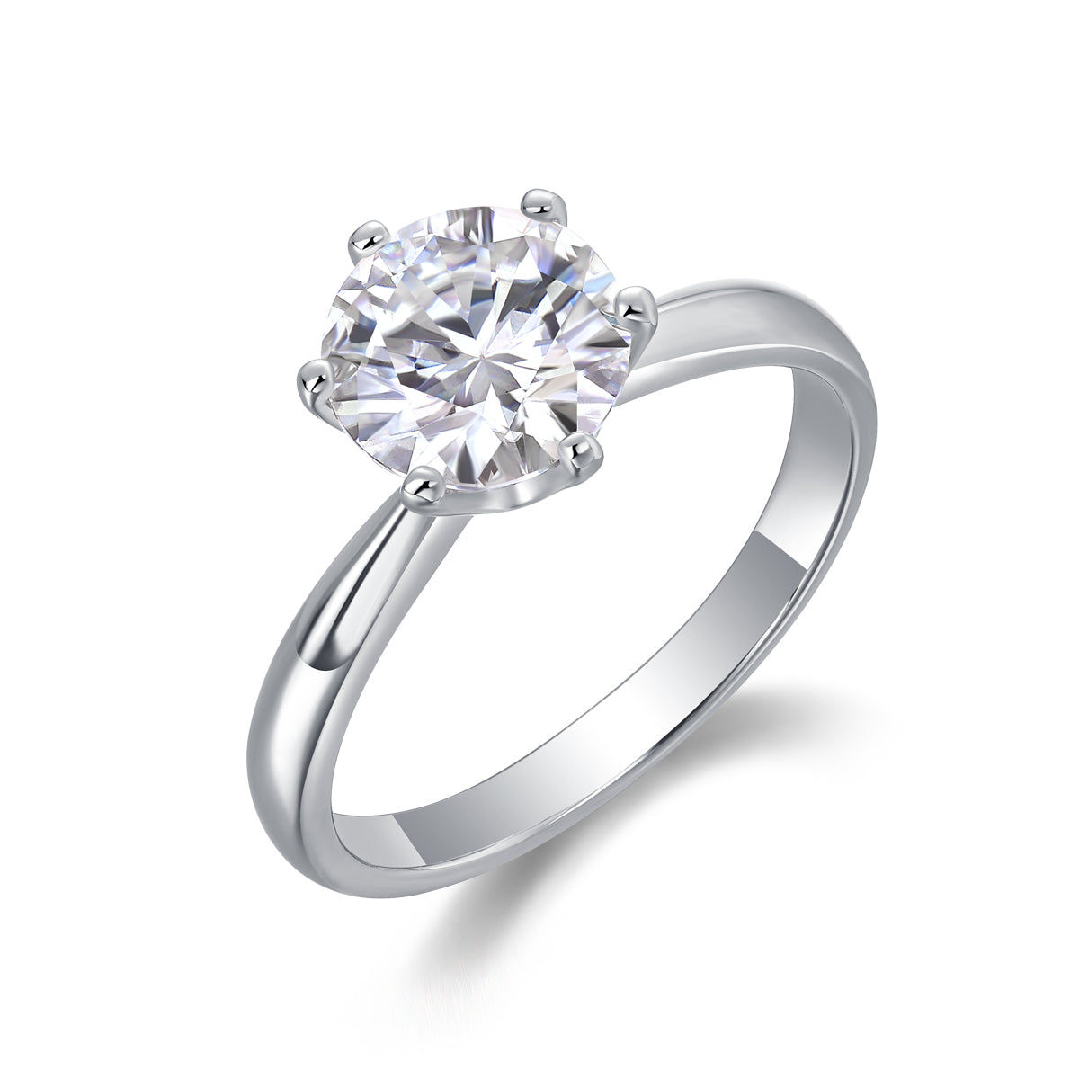 Classic Six-Prong Moissanite Ring - 925 Sterling Silver (1-5 Carat)