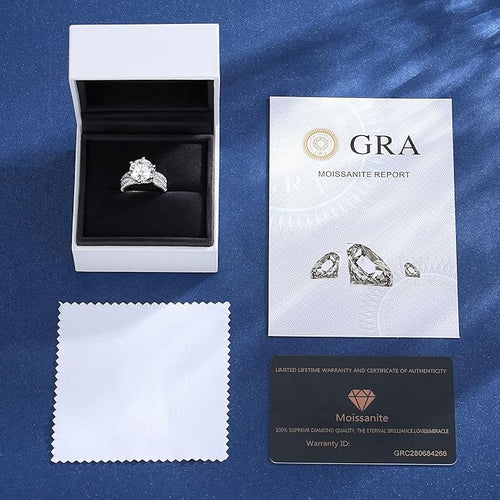 5 Carat Moissanite Engagement Ring - Sterling Silver (D Color VVS1)