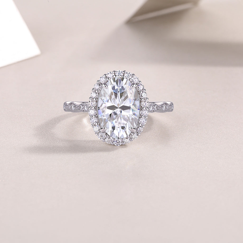 Bright Moon Oval Moissanite Bezel Ring – S925 Sterling Silver, Platinum Plated