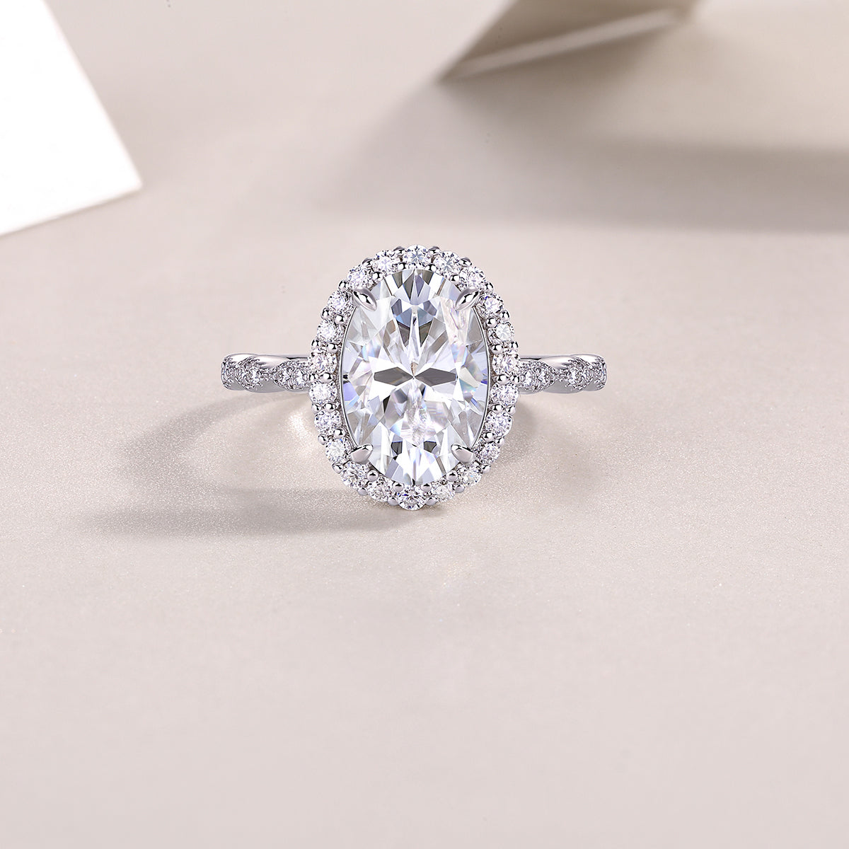 Bright Moon Oval Moissanite Bezel Ring – S925 Sterling Silver, Platinum Plated