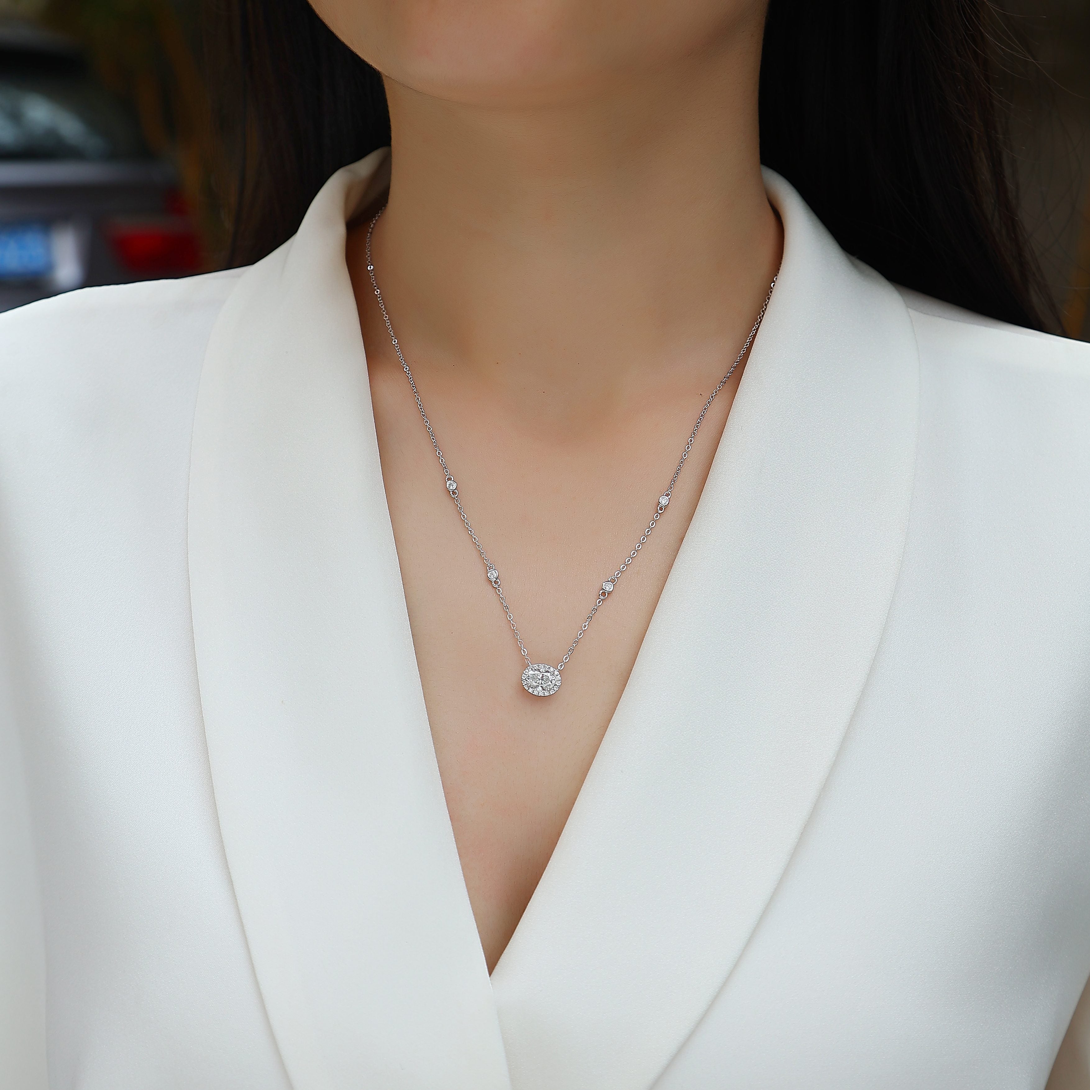 Oval Moissanite Necklace - S925 Sterling Silver Platinum-Plated with Chain