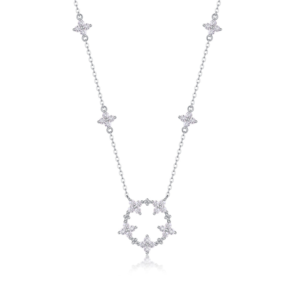 Moissanite Iris Flower Sterling Silver Necklace
