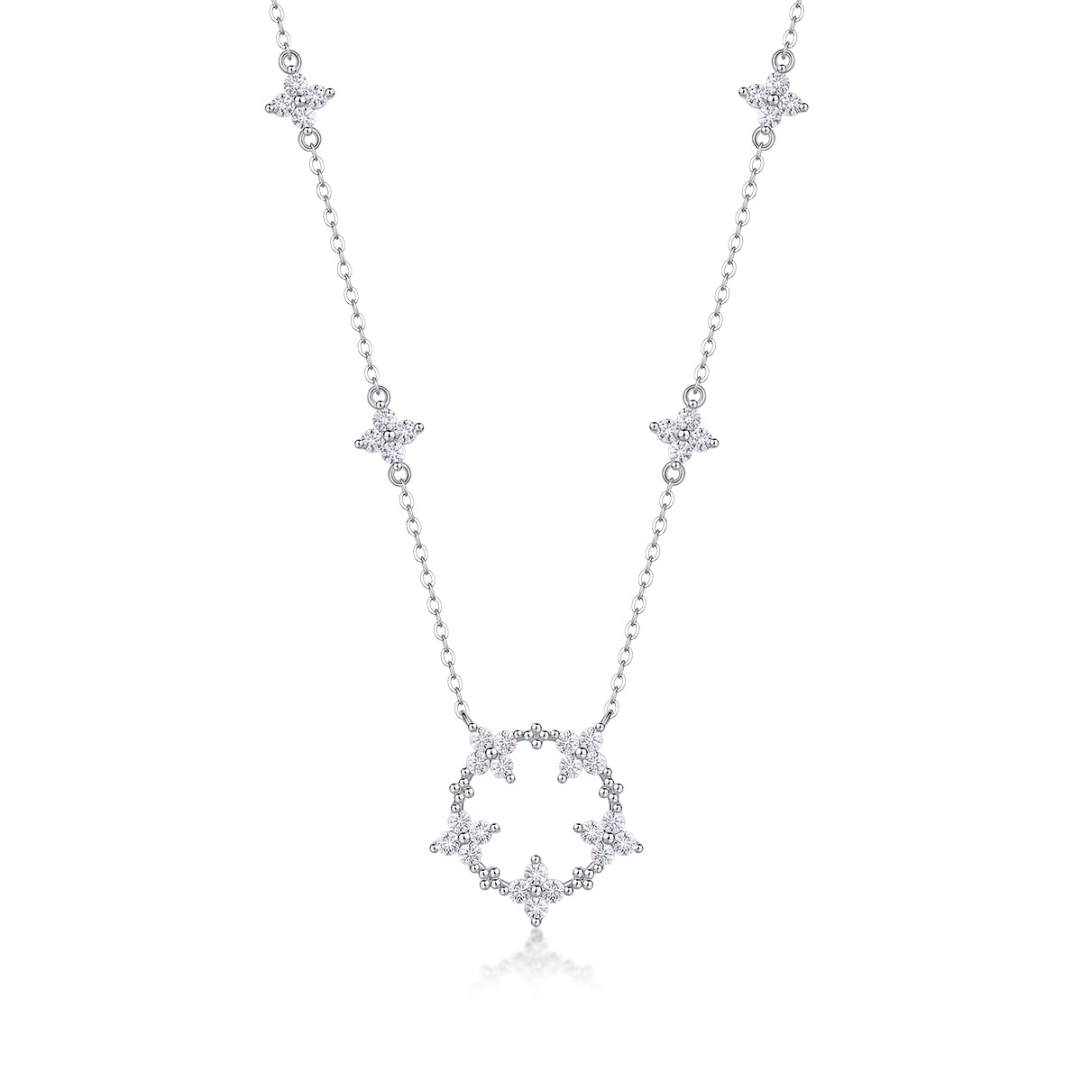 Moissanite Iris Flower Sterling Silver Necklace