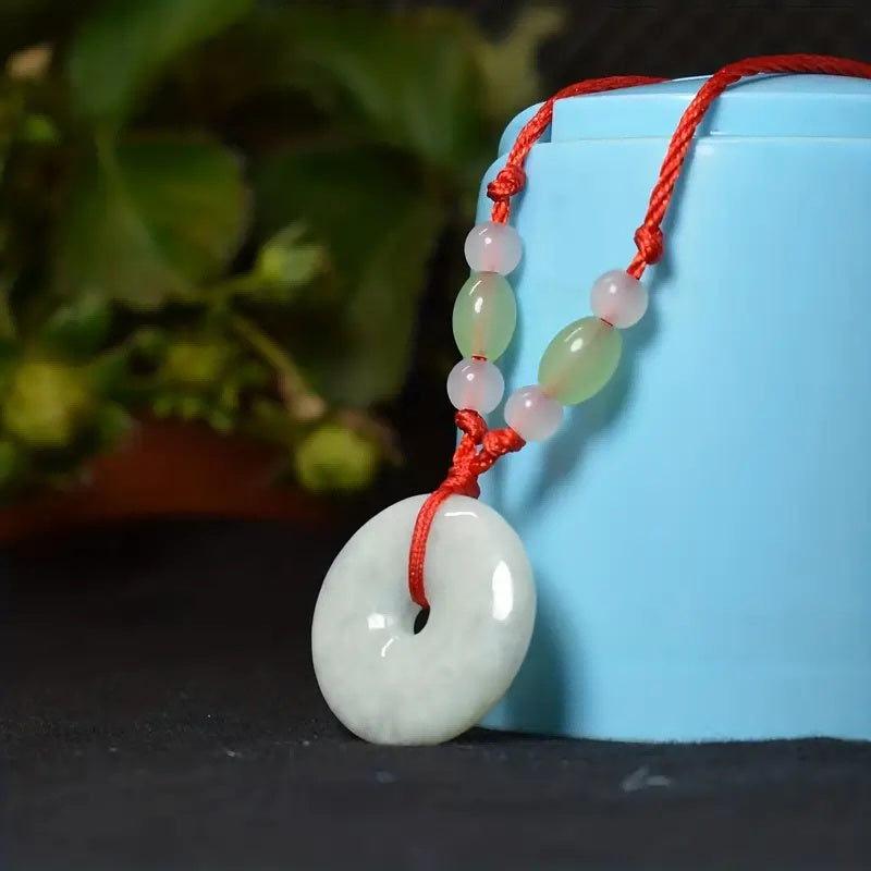 Jadeite Peace Donut Healing Stone Necklace