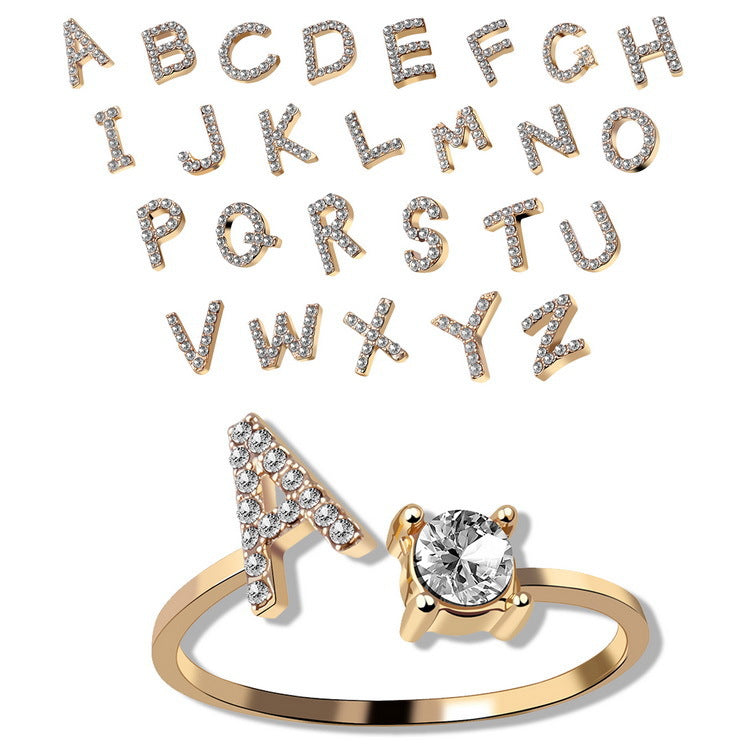 Adjustable Initial Letter Fashion Ring