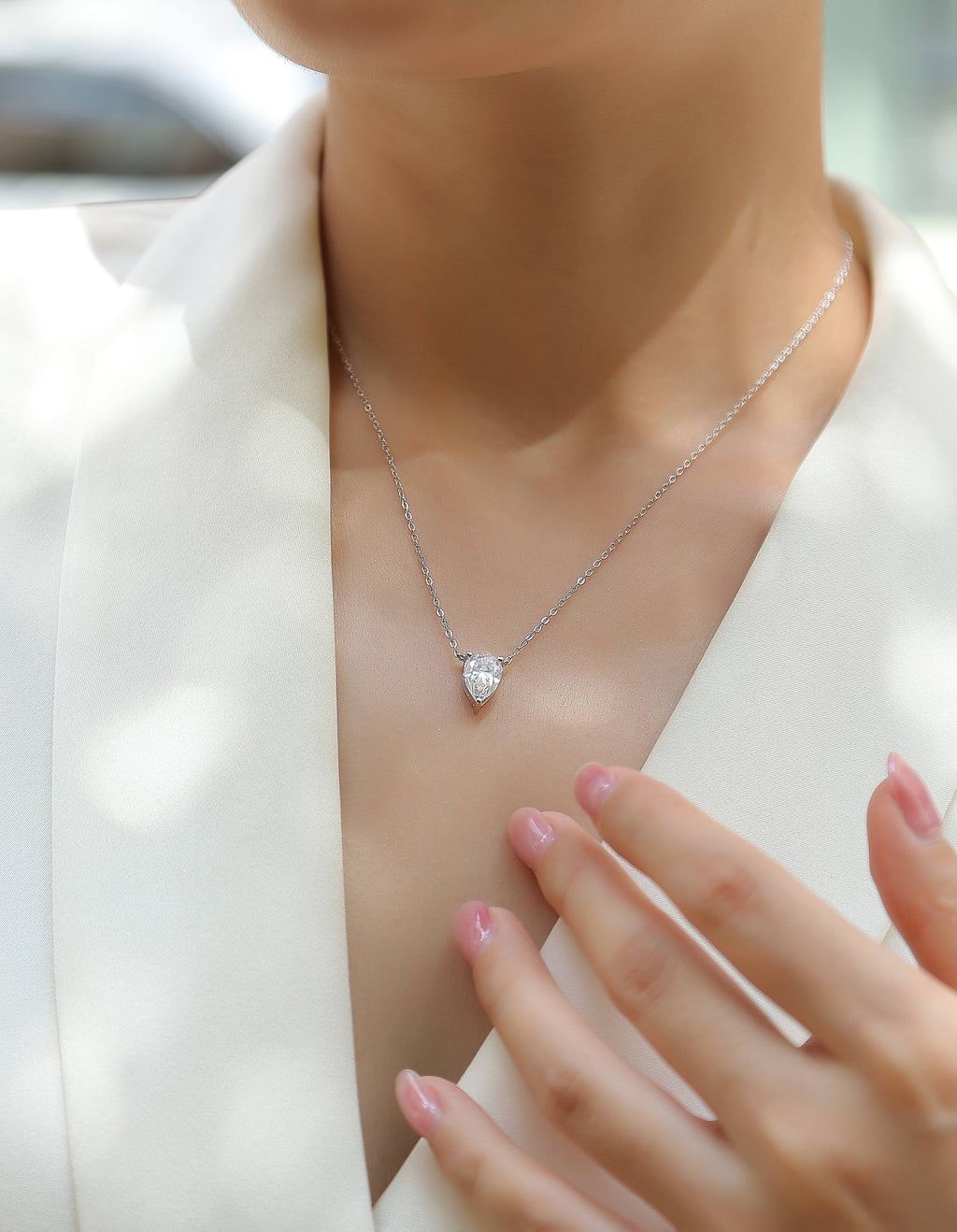 Water Drop Pear-Cut Moissanite Pendant Necklace – S925 Sterling Silver with Platinum Plating