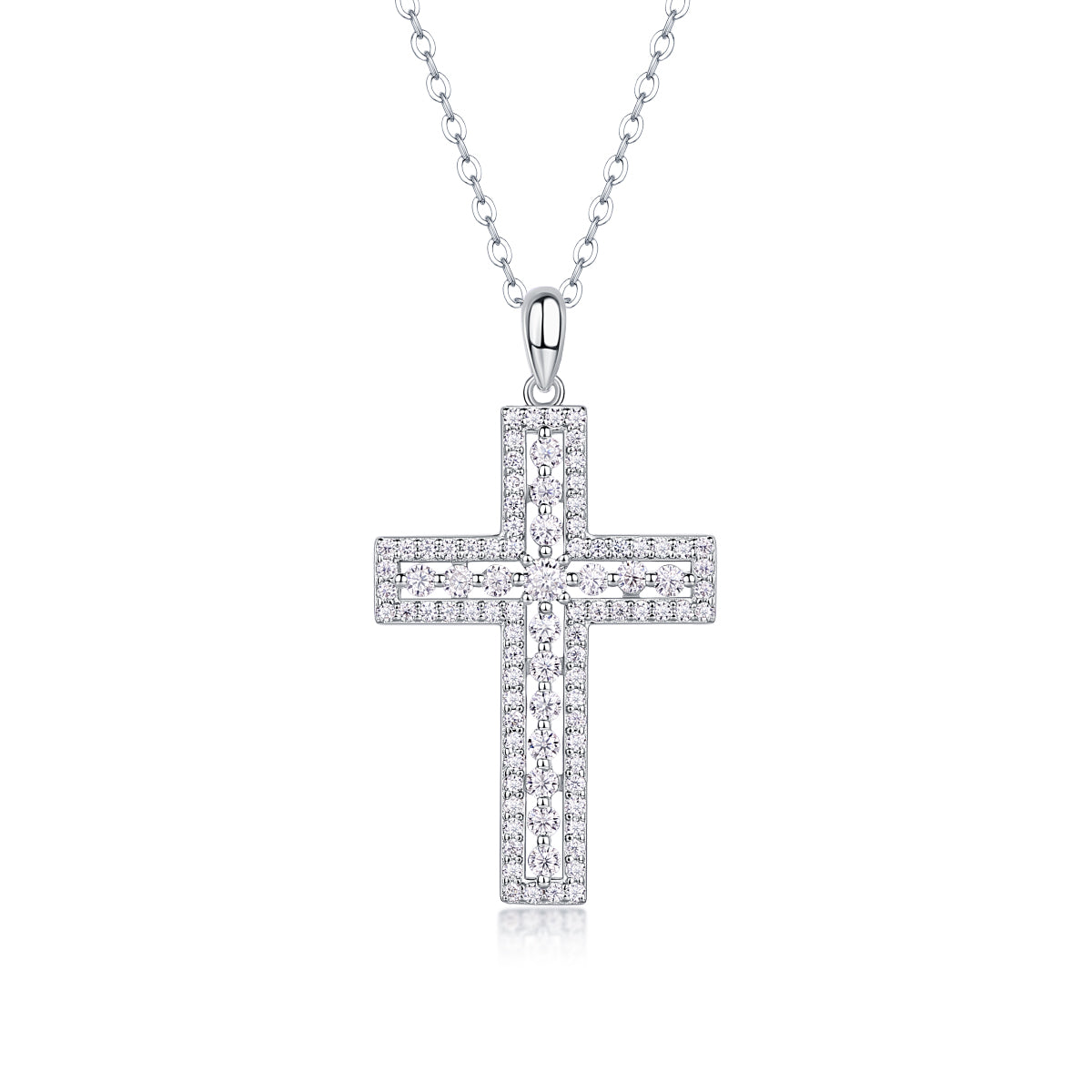 Moissanite Cross Sterling Silver Platinum Necklace