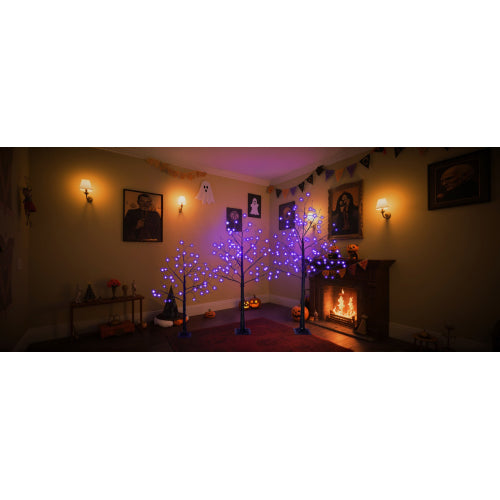 3-Pack Halloween Spooky Trees with Purple LED Lights - 4ft, 5ft & 6ft Black Trees