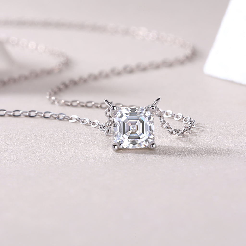Square Moissanite Necklace - S925 Sterling Silver with Chain