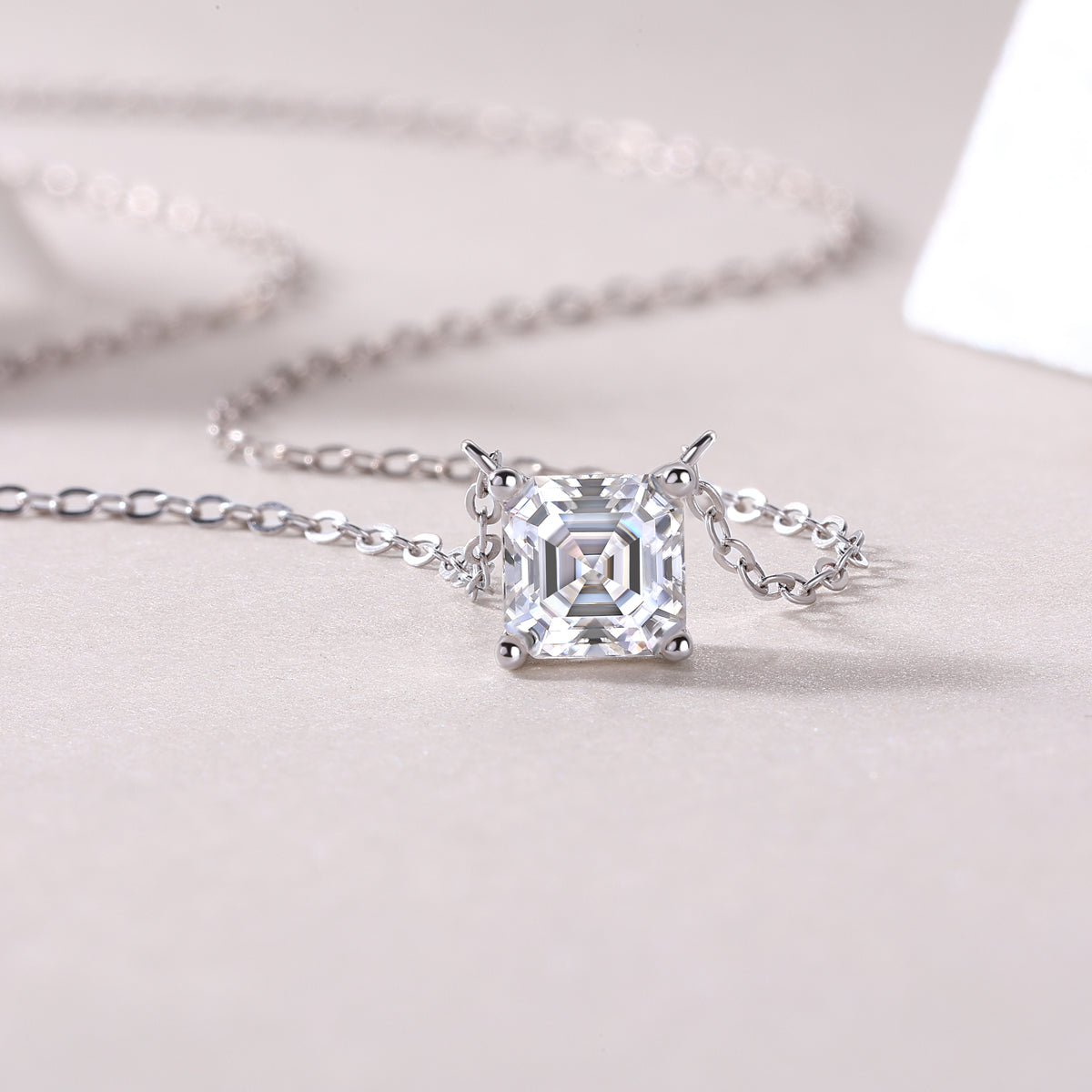 Square Moissanite Necklace - S925 Sterling Silver with Chain
