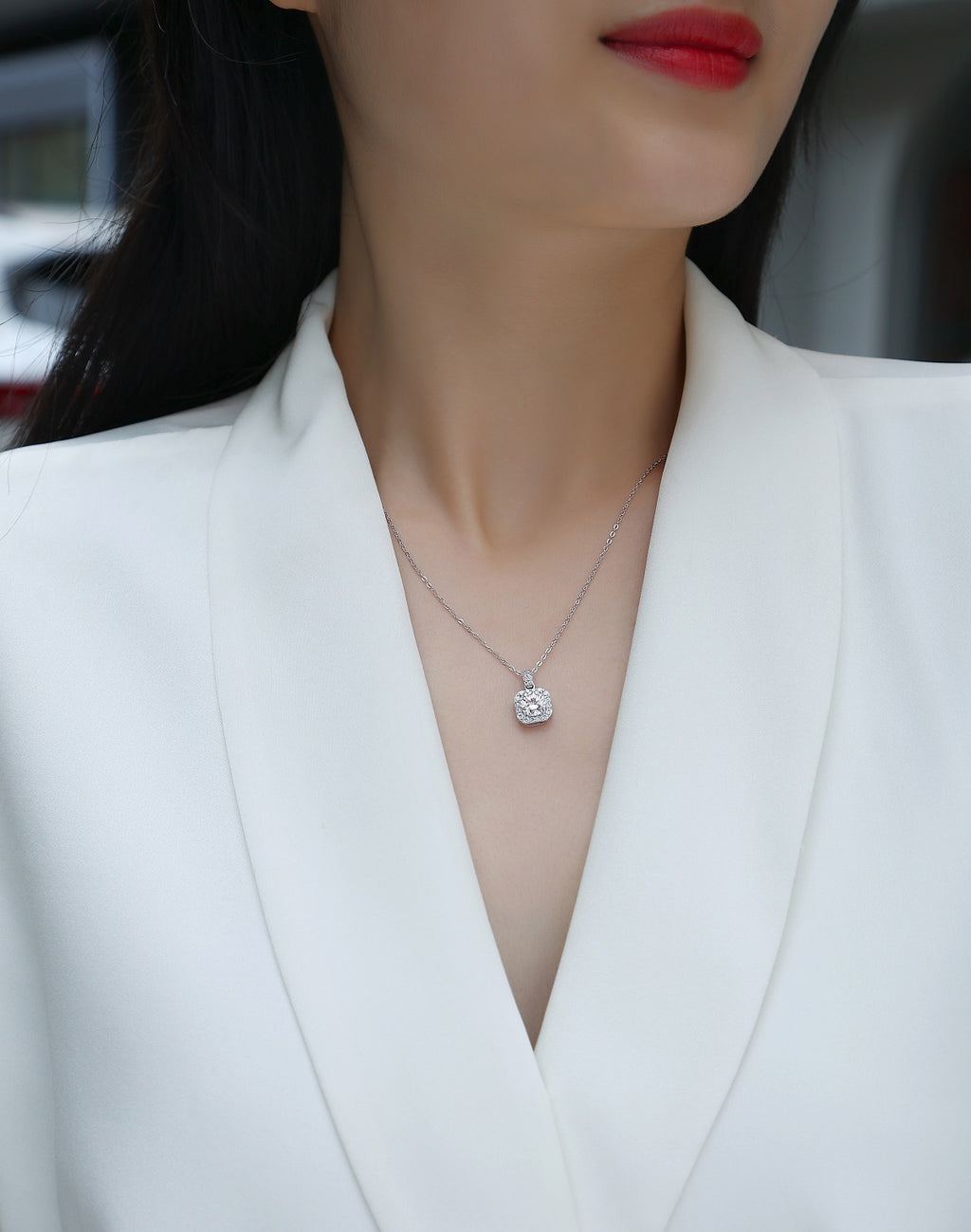 1-Carat Moissanite Solitaire Pendant Necklace in S925 Sterling Silver with Platinum Plating