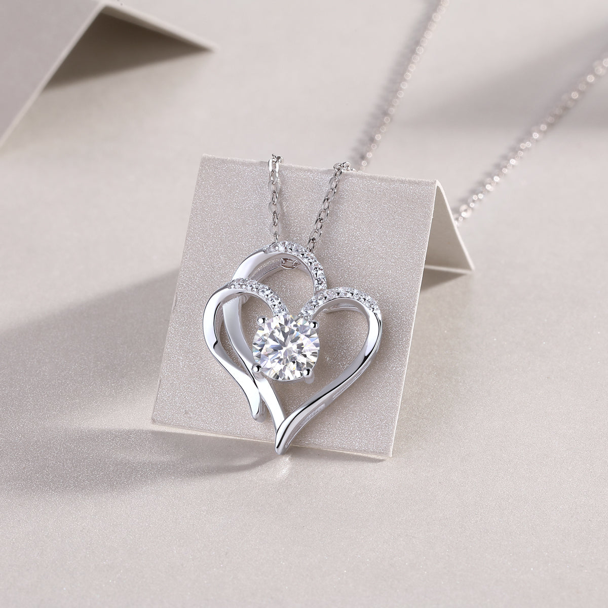 Heart to Heart Moissanite Pendant Necklace - 1 Carat S925 Sterling Silver