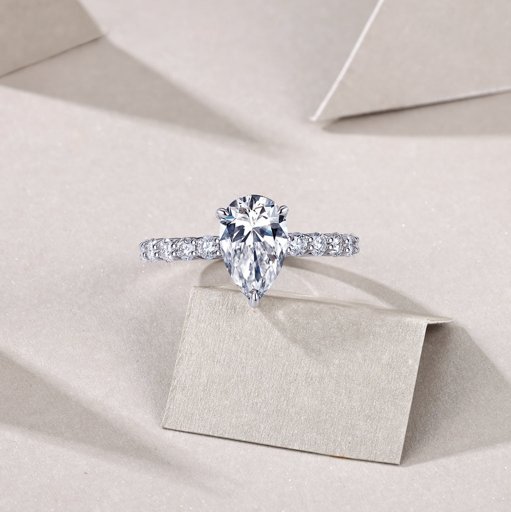 Moonlight Water Drop Pear Moissanite Bezel Ring – S925 Sterling Silver, Platinum Plated