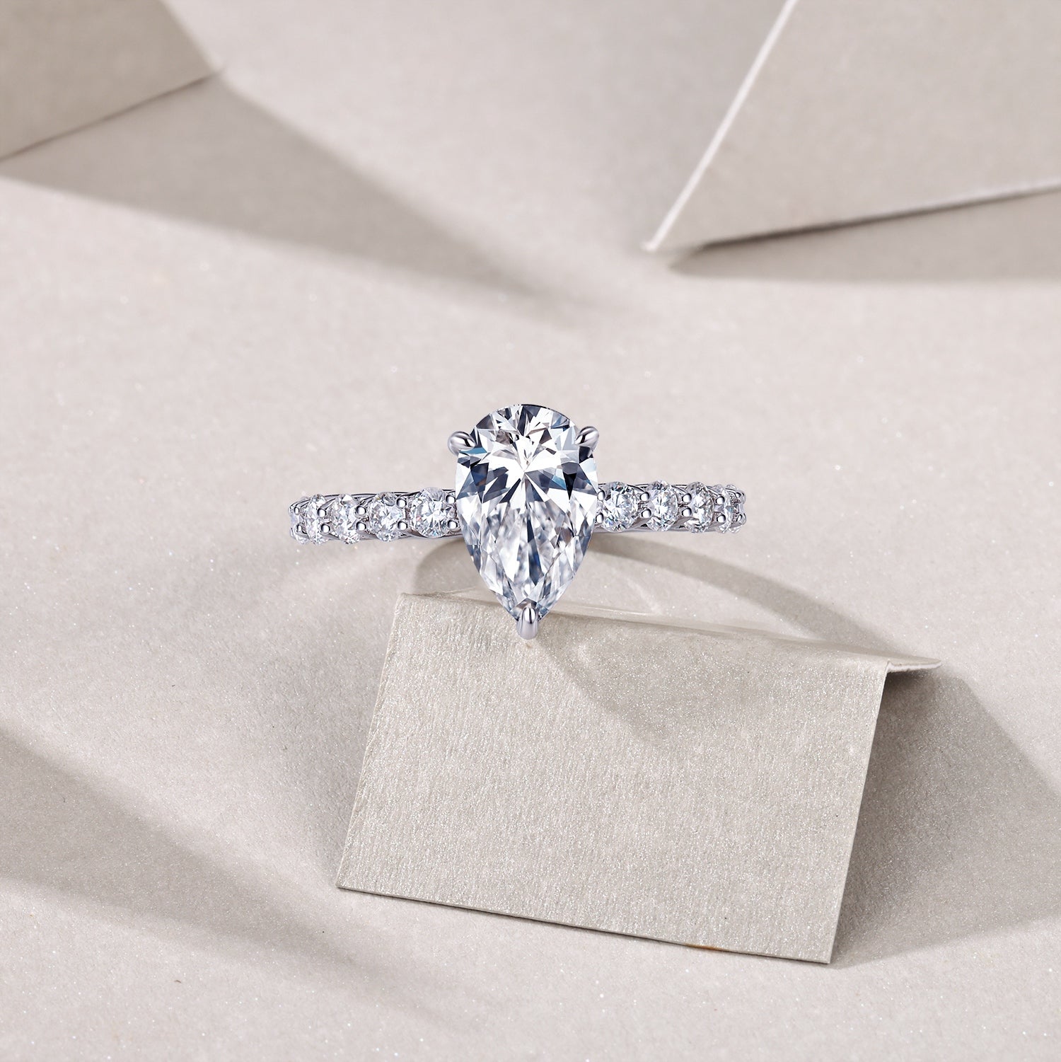 Moonlight Water Drop Pear Moissanite Bezel Ring – S925 Sterling Silver, Platinum Plated