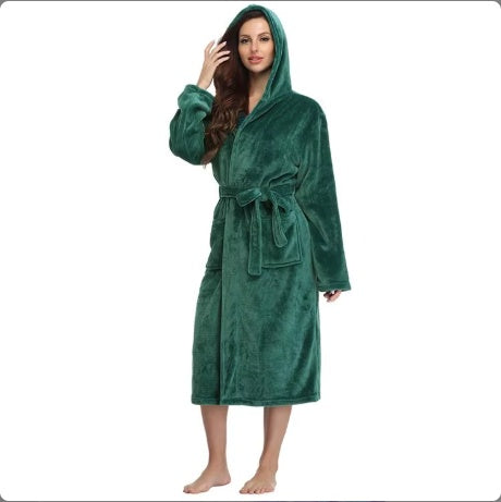 Plush Hooded Bathrobe - Oversized Soft Flannel Robe for Women
