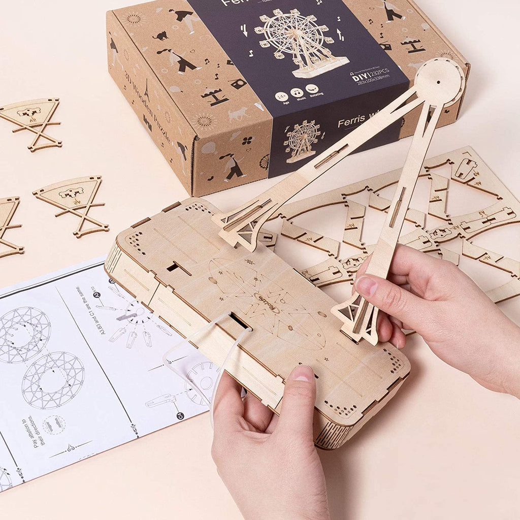 Robotime DIY Wooden Rotatable Ferris Wheel Model with Playing Music