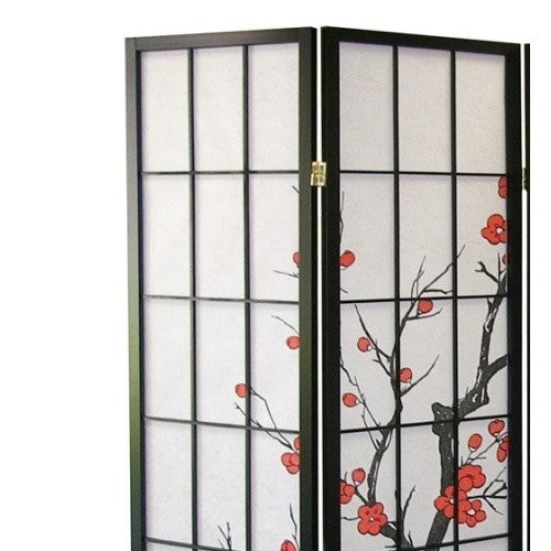 4-Panel Japanese Room Divider - Plum Blossom Design