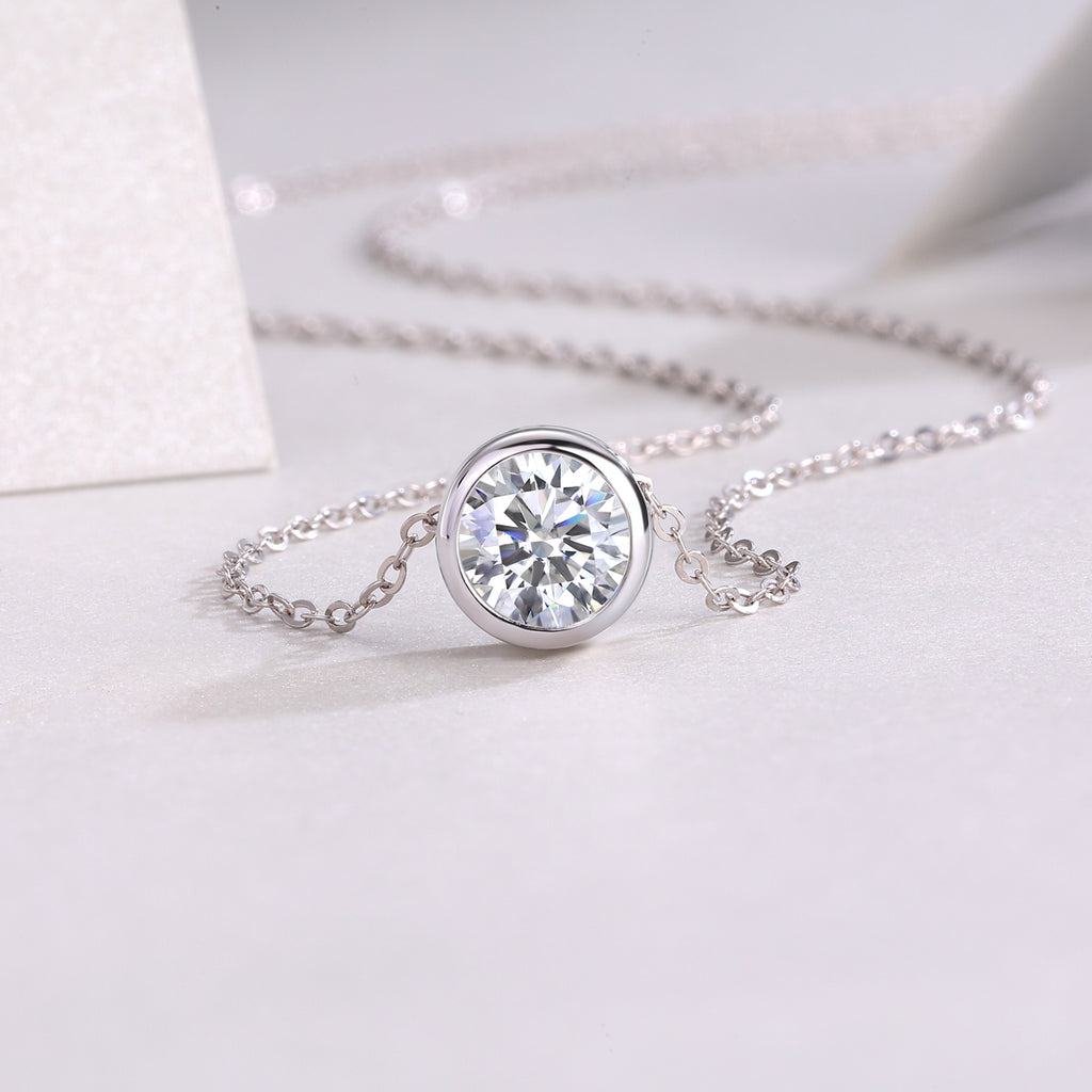 1 Carat Moissanite Necklace - S925 Sterling Silver with Chain