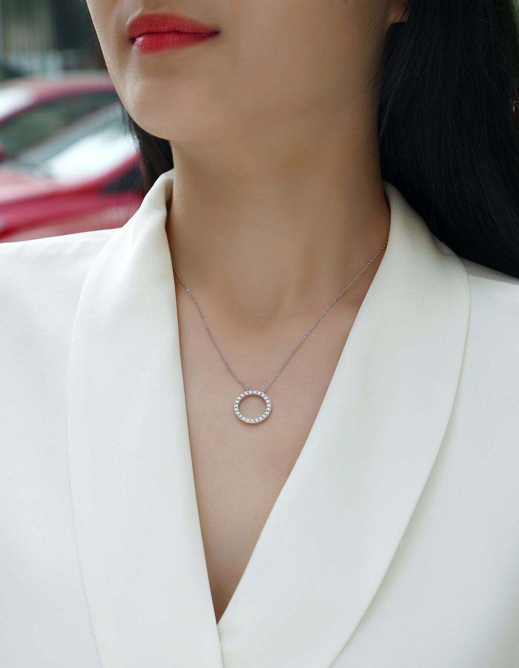Moissanite Necklace - S925 Sterling Silver Platinum-Plated with Chain