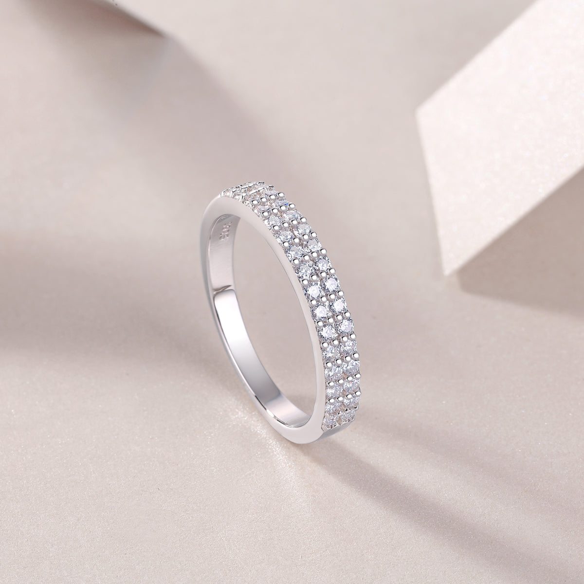 Double Row Moissanite Sterling Silver Ring