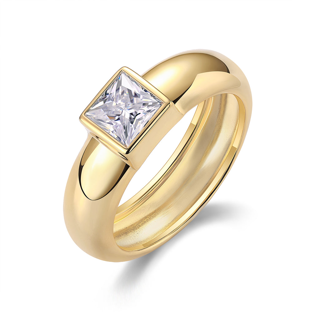 Square Moissanite Sterling Silver Ring
