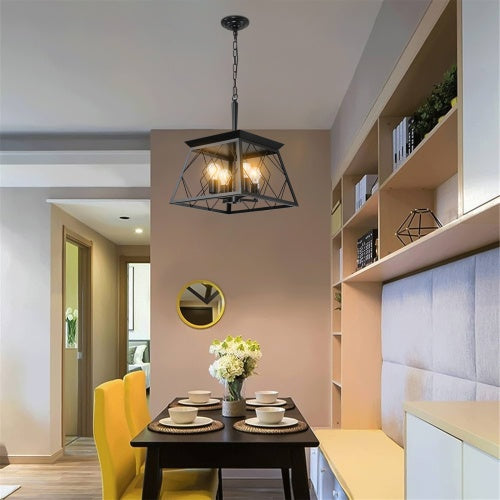 Black Farmhouse Chandelier - 4-Light Vintage Pendant for Dining Room