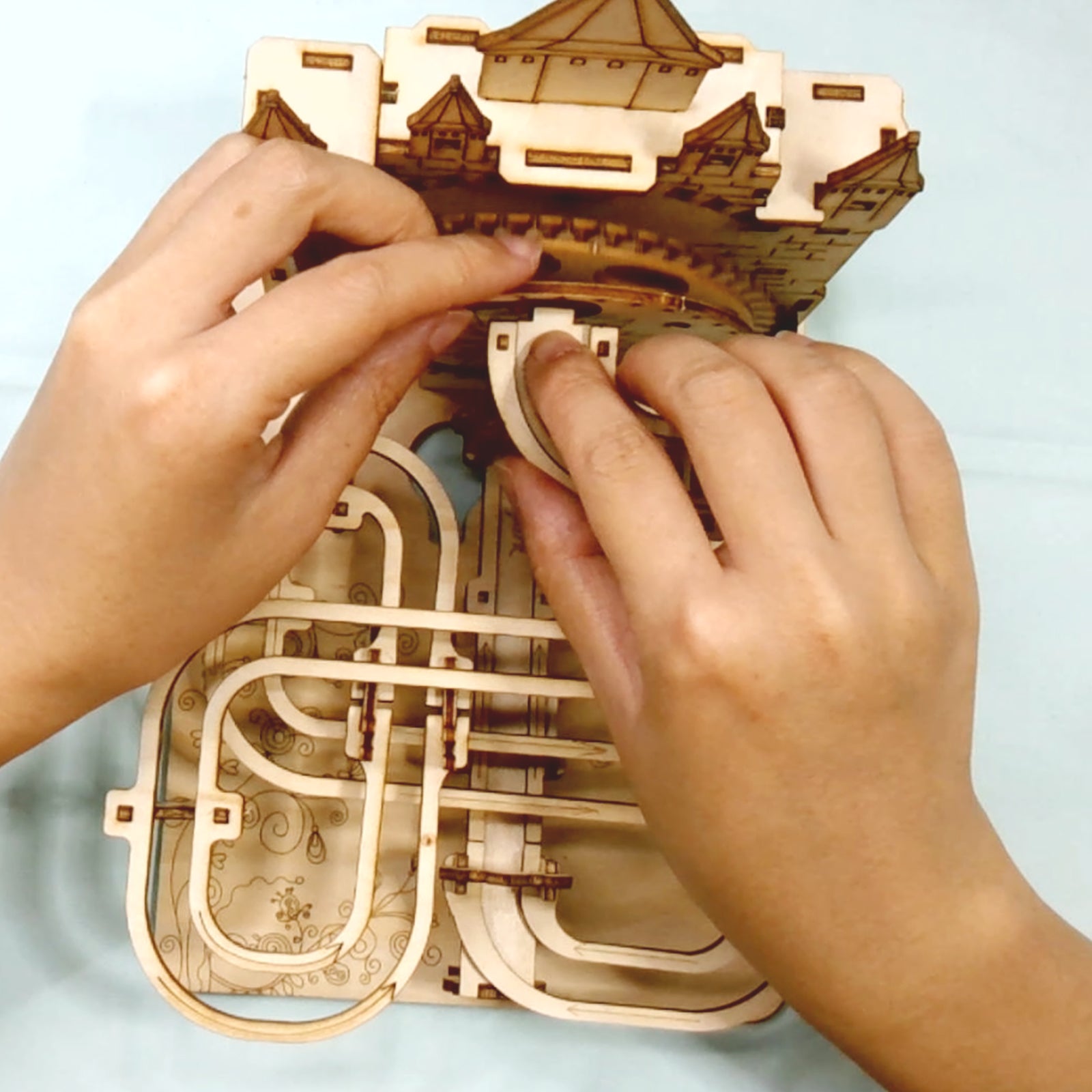 Electric Marble Run 3D Wooden Puzzle - Motorized Brain Teaser Model Kit