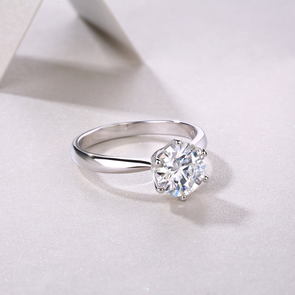 Classic Six-Prong Moissanite Ring - 925 Sterling Silver (1-5 Carat)