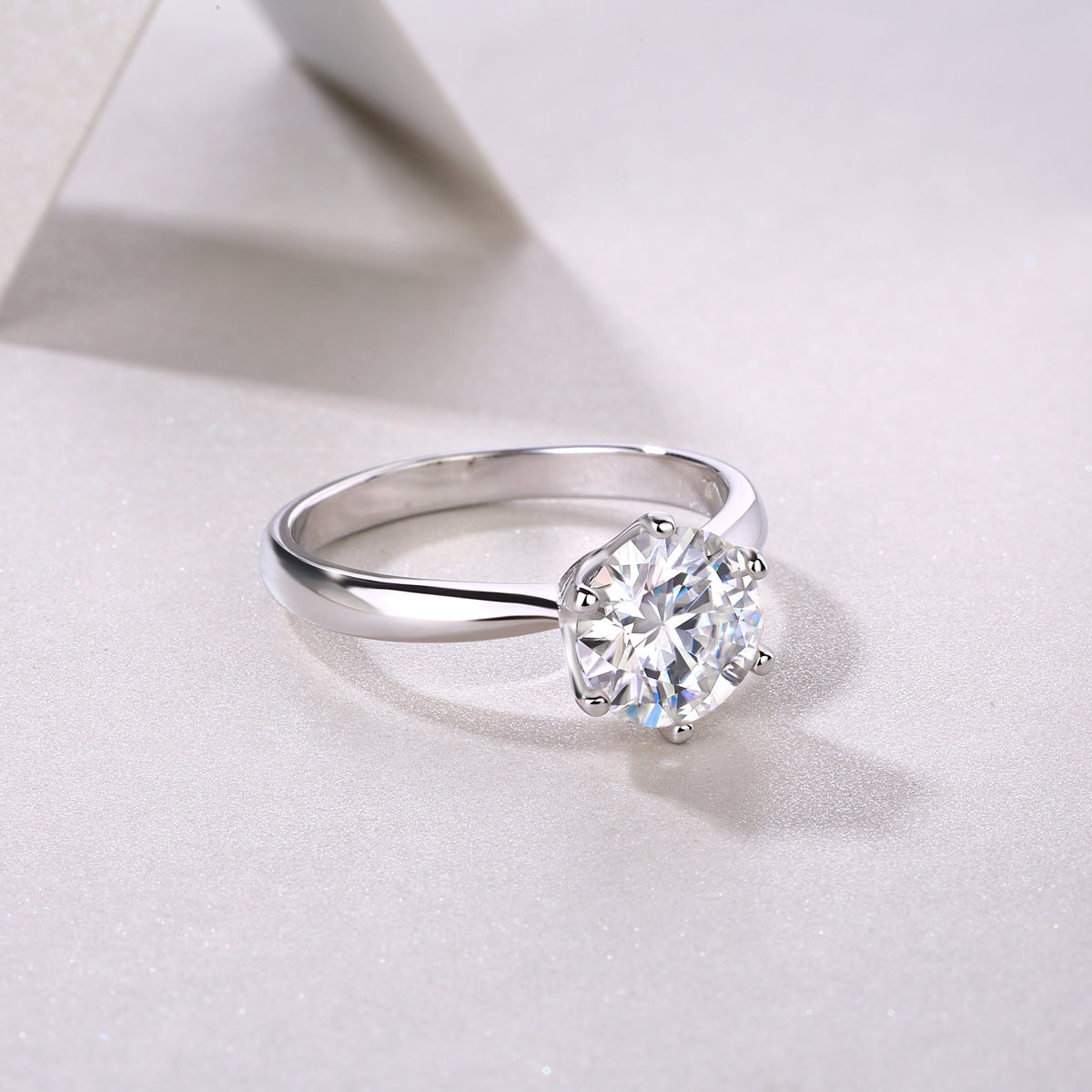Classic Six-Prong Moissanite Ring - 925 Sterling Silver (1-5 Carat)