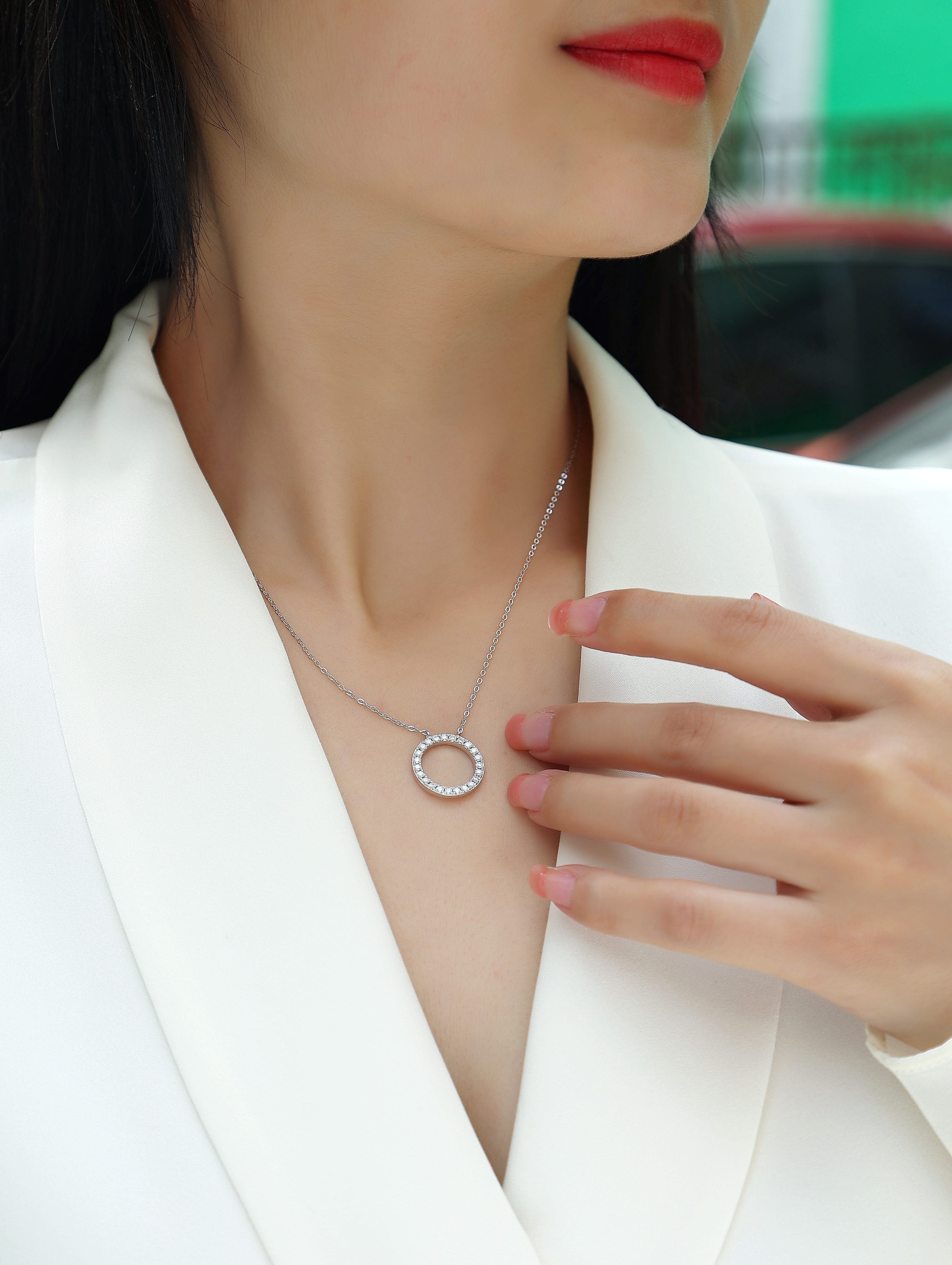 Moissanite Necklace - S925 Sterling Silver Platinum-Plated with Chain