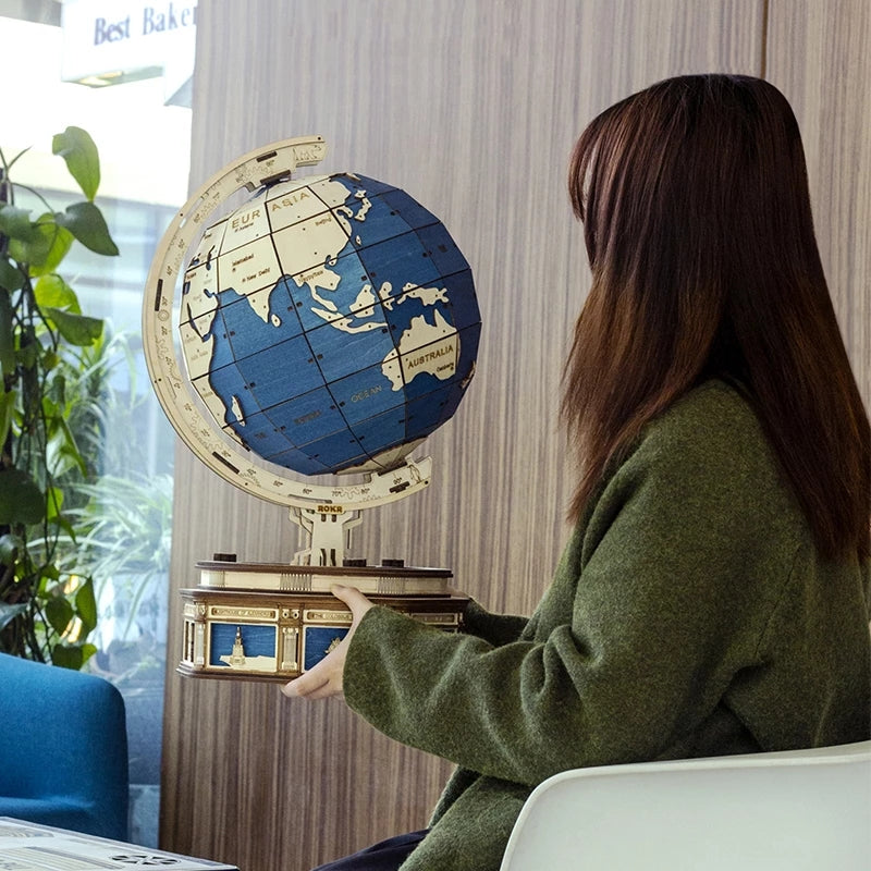 Robotime 3D Wooden Globe Puzzle - 567-Piece Mechanical Earth Model