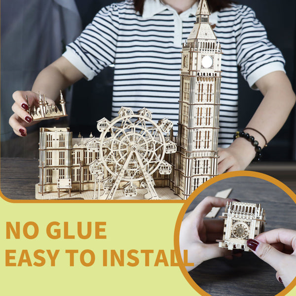 3D Wooden Big Ben Puzzle Kit with Working Desktop Clock