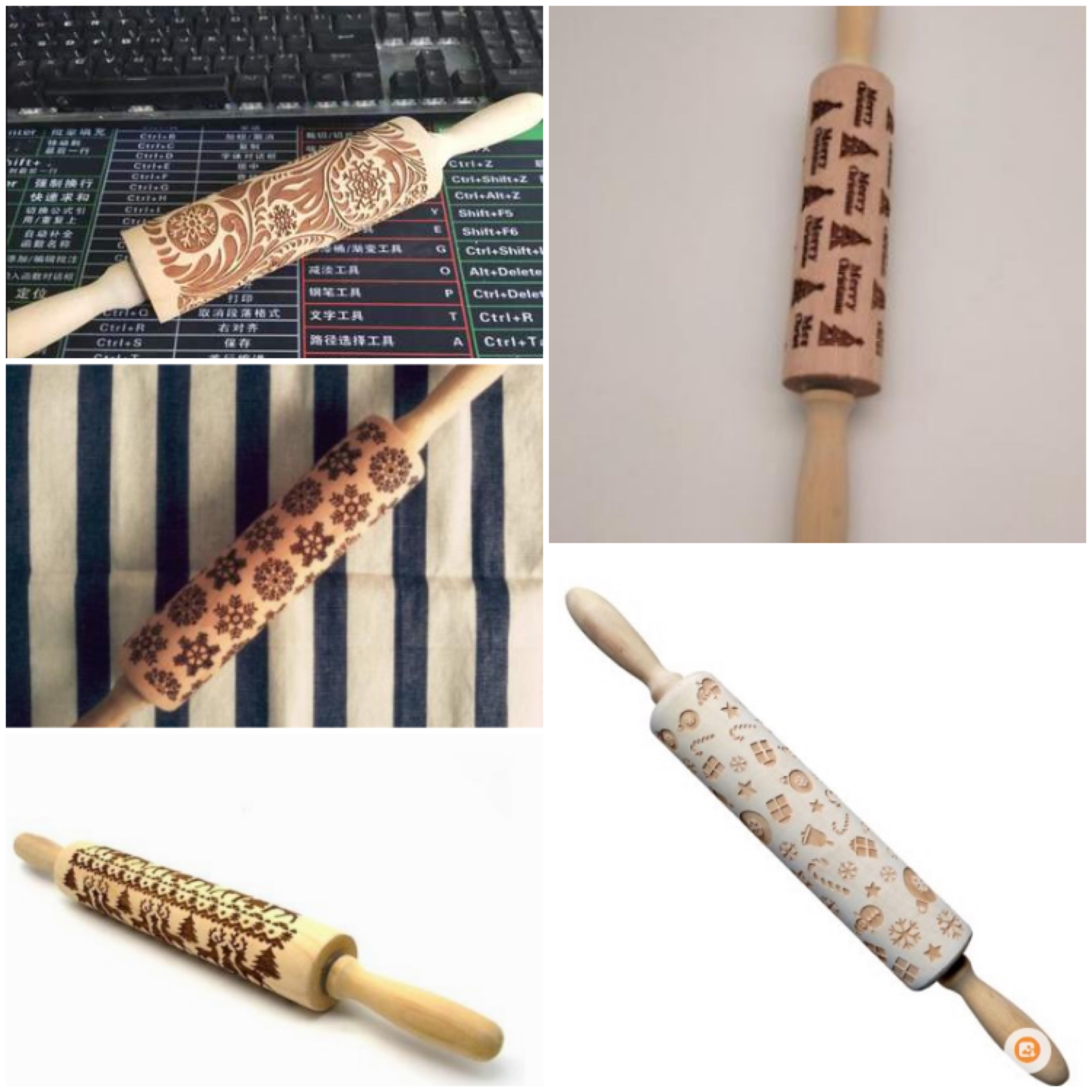Embossed Holiday Rolling Pin - Various Designs and Sizes