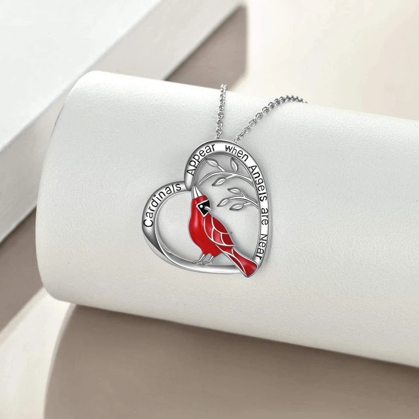 Heart Shaped Cardinal Pendant Necklace