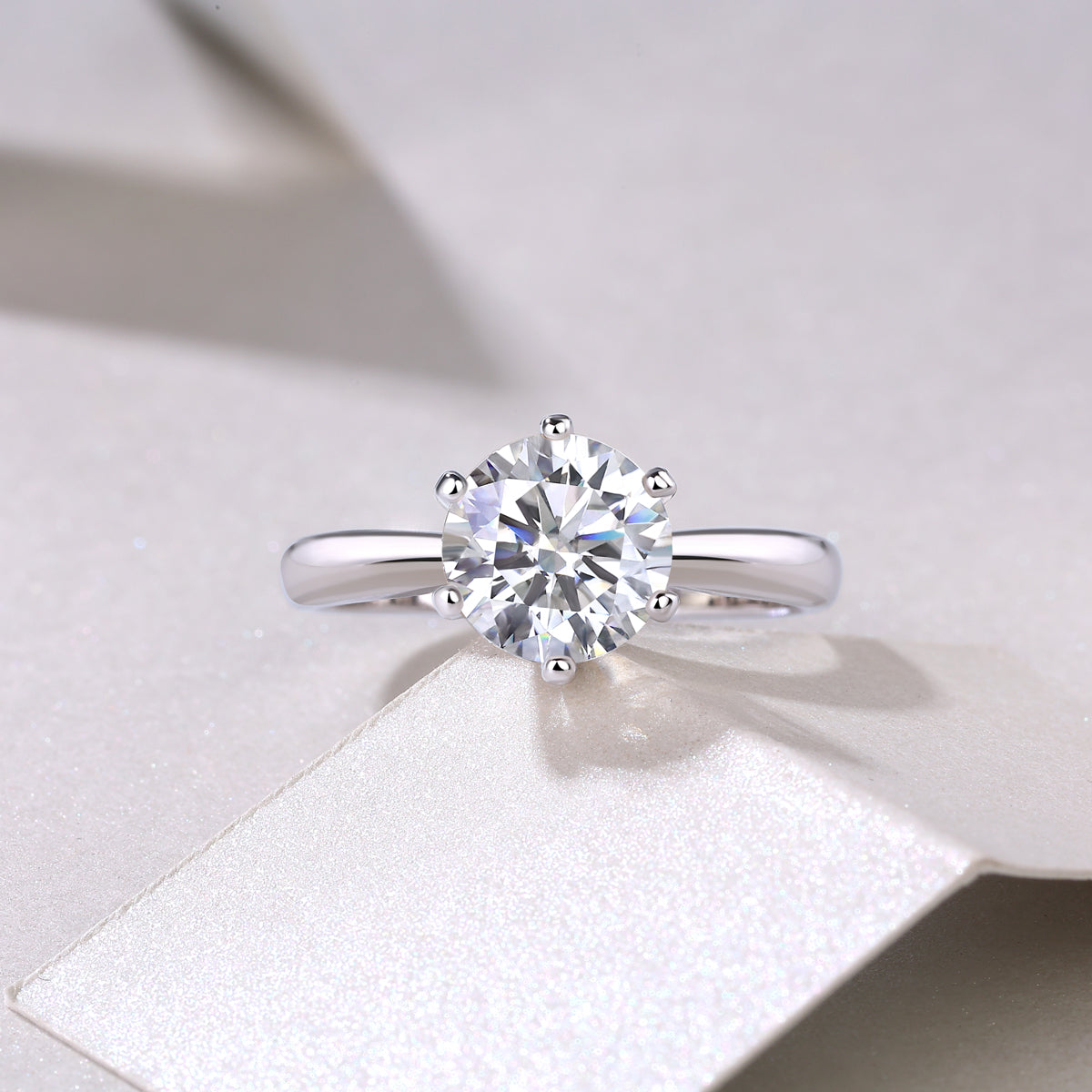 Classic Six-Prong Moissanite Ring - 925 Sterling Silver (1-5 Carat)