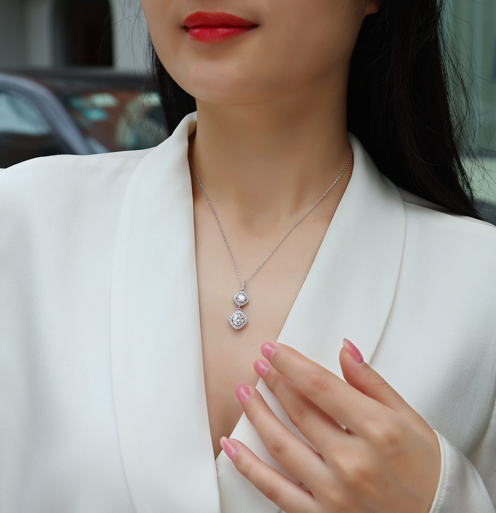 1 Carat Moissanite Necklace - S925 Sterling Silver Platinum-Plated with Chain