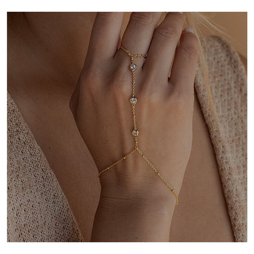 Boho Hand Chain Ring Bracelet - Dainty Beaded Finger Jewelry