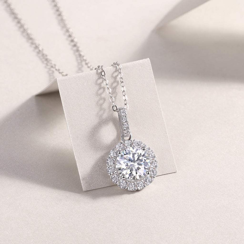 2 Carat Moissanite Necklace - S925 Sterling Silver Platinum-Plated with Chain
