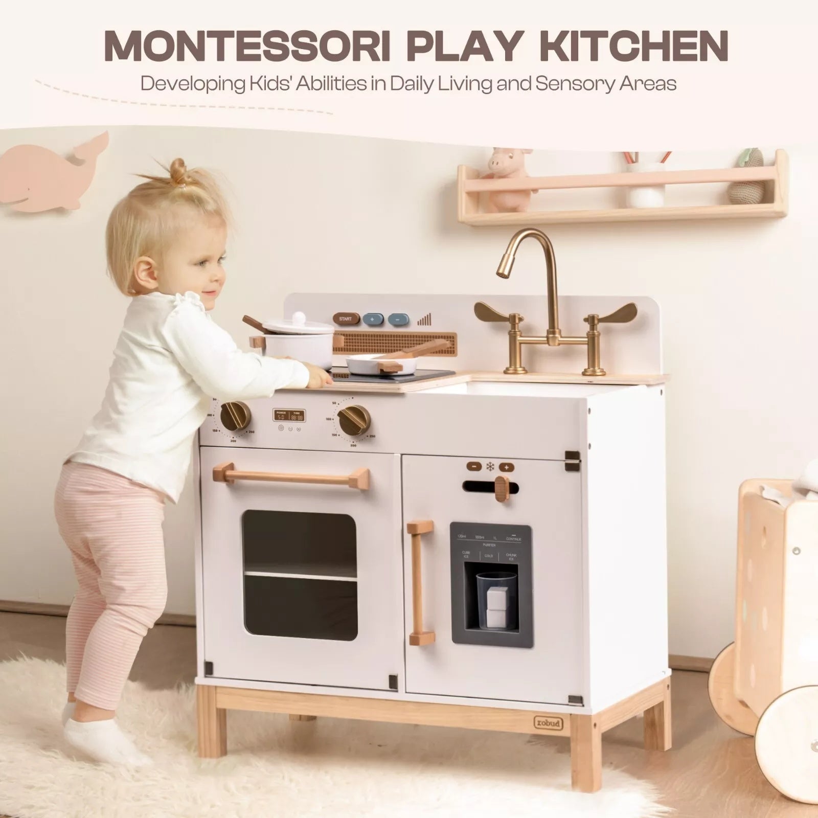 White Wooden Play Kitchen with Lights and Sounds