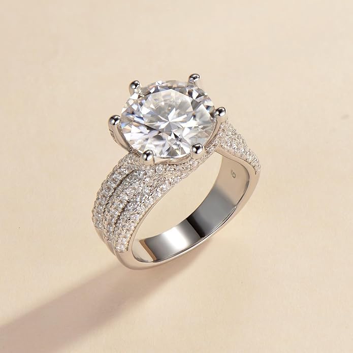 5 Carat Moissanite Engagement Ring - Sterling Silver (D Color VVS1)