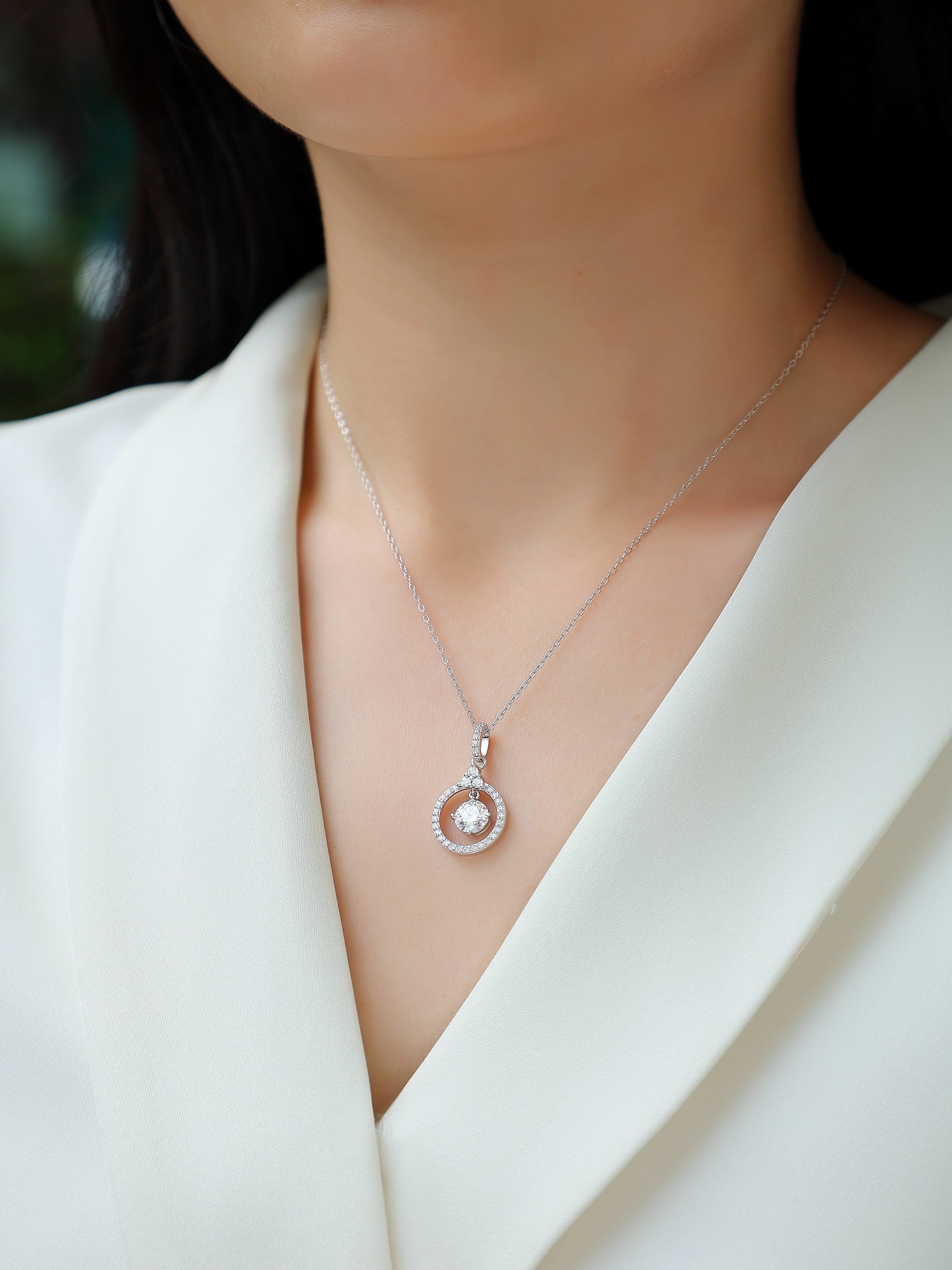 1 Carat Moissanite Necklace - S925 Sterling Silver Platinum-Plated with Chain