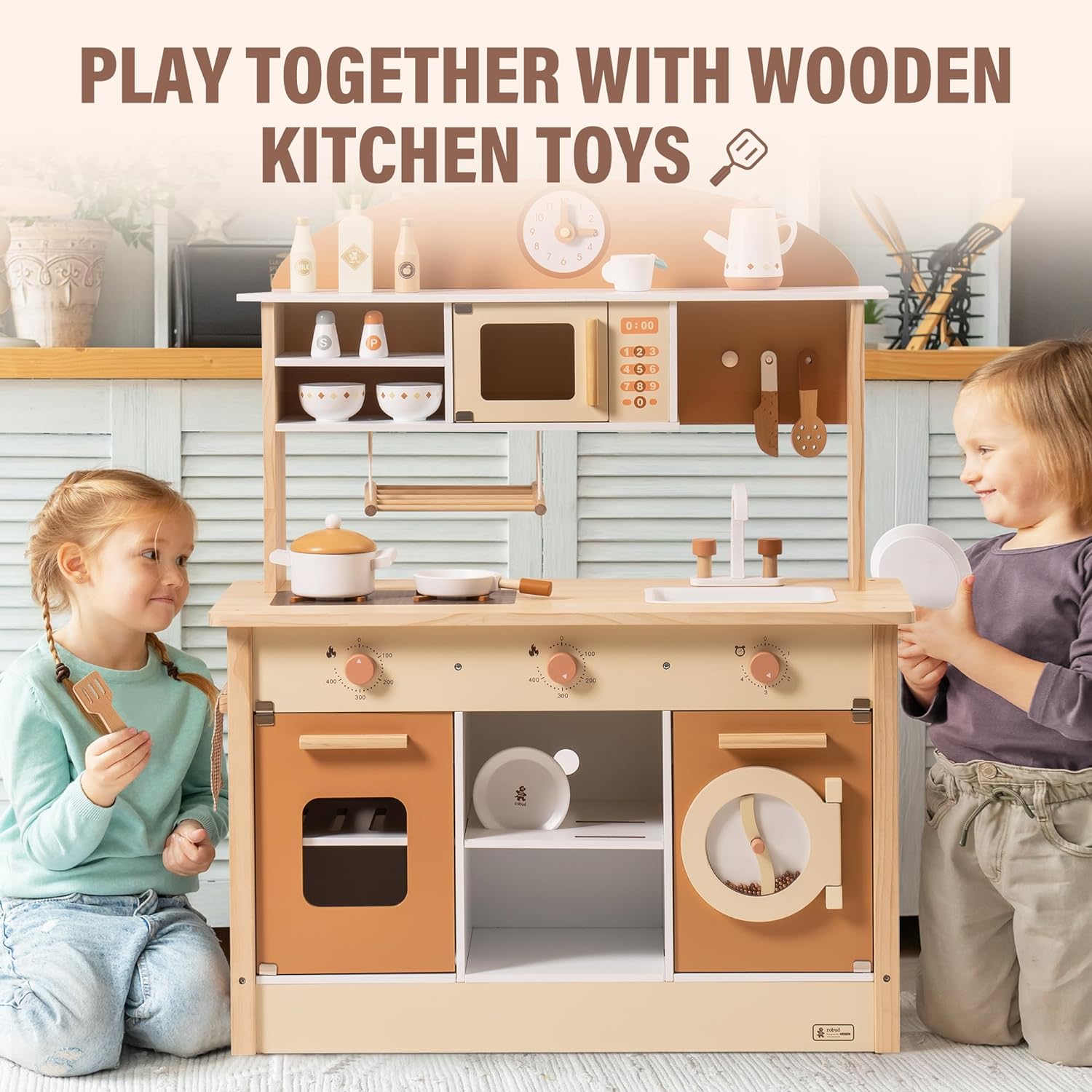 Large Wooden Play Kitchen Set with Accessories