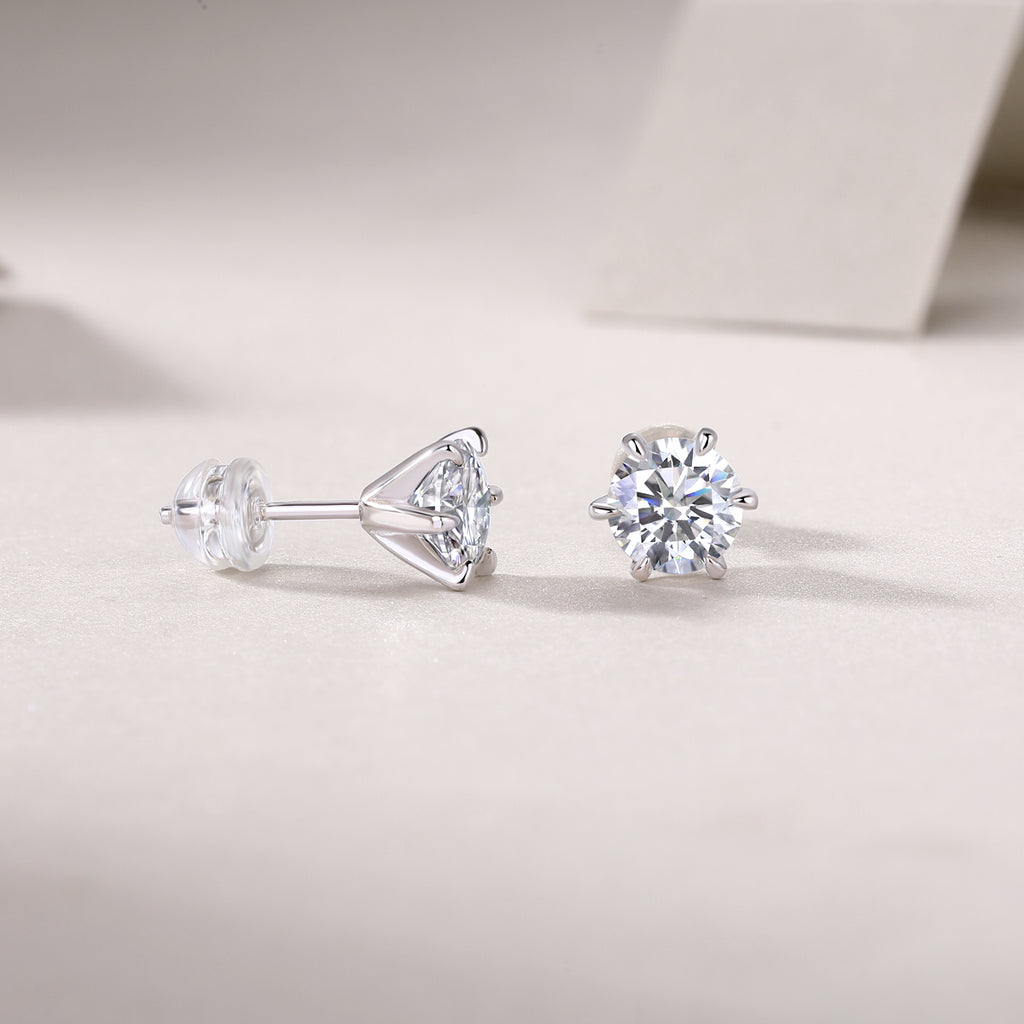 Six-Prong Moissanite Stud Earrings in S925 Sterling Silver — 1 Carat