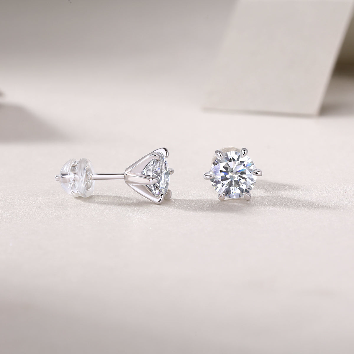 Six-Prong Moissanite Stud Earrings in S925 Sterling Silver — 1 Carat