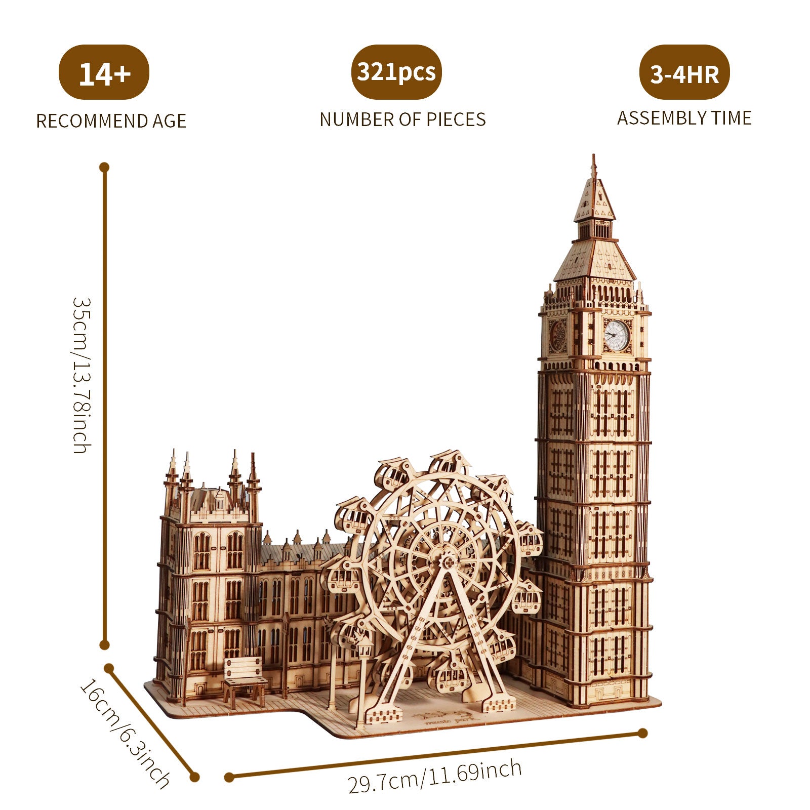 Big Ben Desktop Clock 3D Wooden Puzzle - Functional Landmark Model Kit